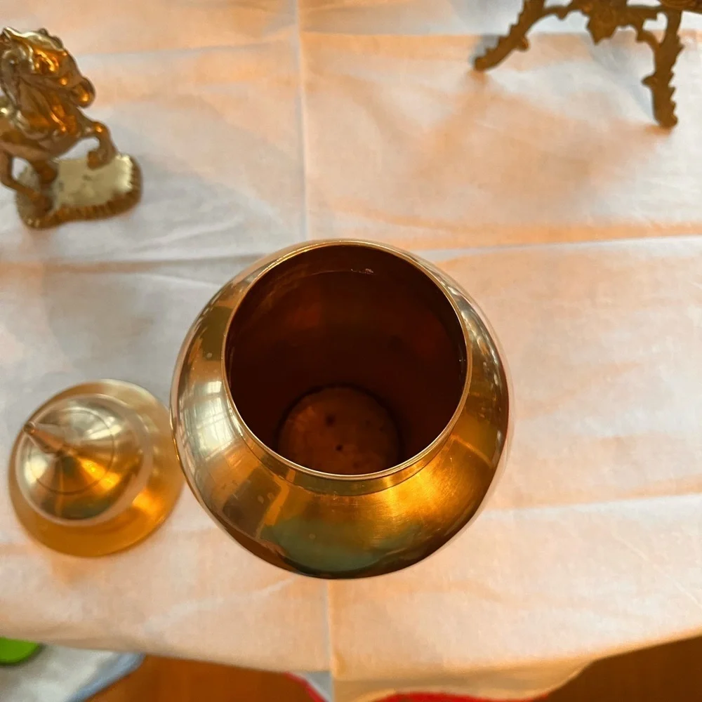 Vintage Brass Urn, Brass Vase, Ginger Jar